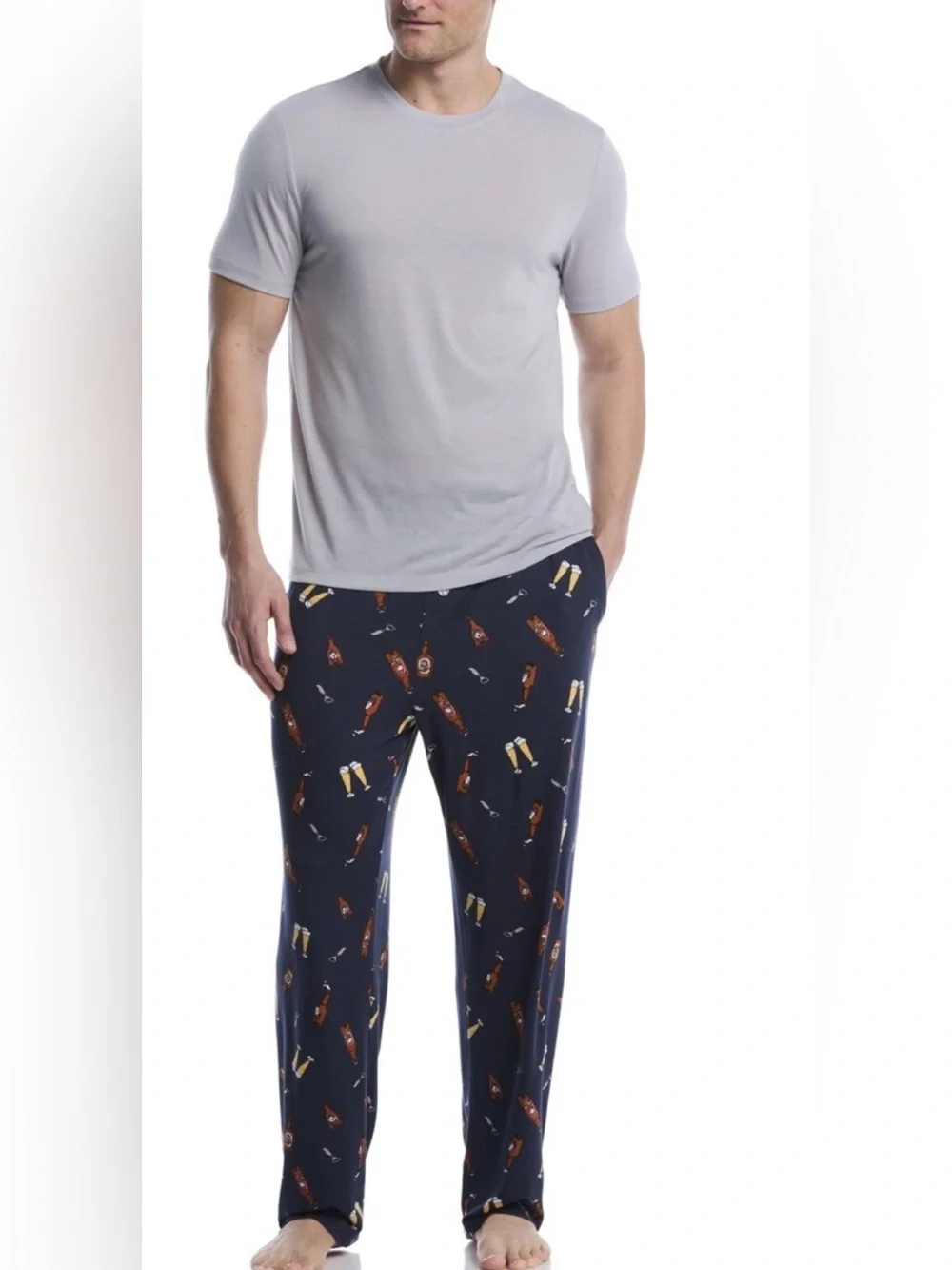 BRAND NEW BEN HOGAN Men's Navy Printed Lounge Pants - Beer Bottle/Glass Patter L